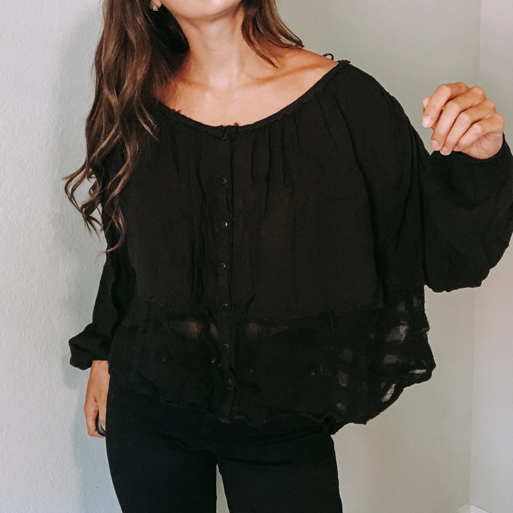 🤩Free People Flowy Blouse Black XS